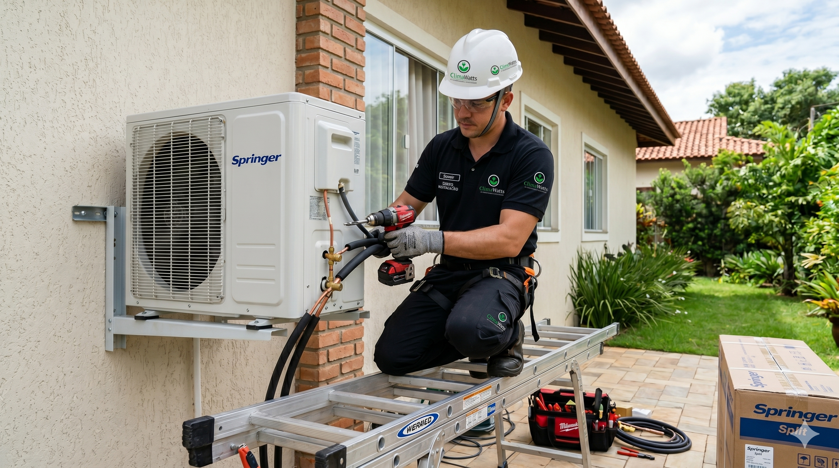 Técnico instalando ar condicionado split