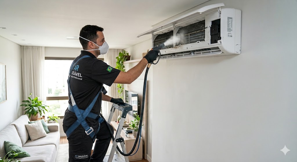 Técnico realizando higienização